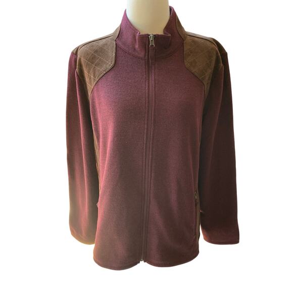 NWT Talbots Burgundy Knit Zip-Up Jacket with Faux Leather Accent Size XL999 - Picture 1 of 7